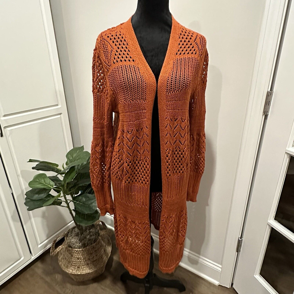 Philosophy Sweaters - Philosophy Maxi Knit Orange Cardigan Size L Slit Hem